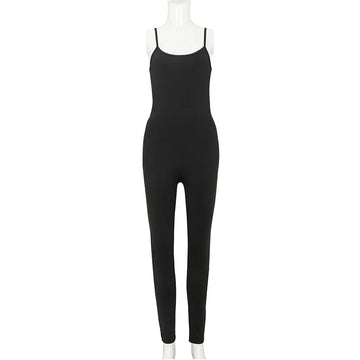 MQTIME  -  Spaghetti Strap Low Cut Black Skinny Solid Stretchy Summer Jumpsuits Backless Streetwear One Piece Romper For Women